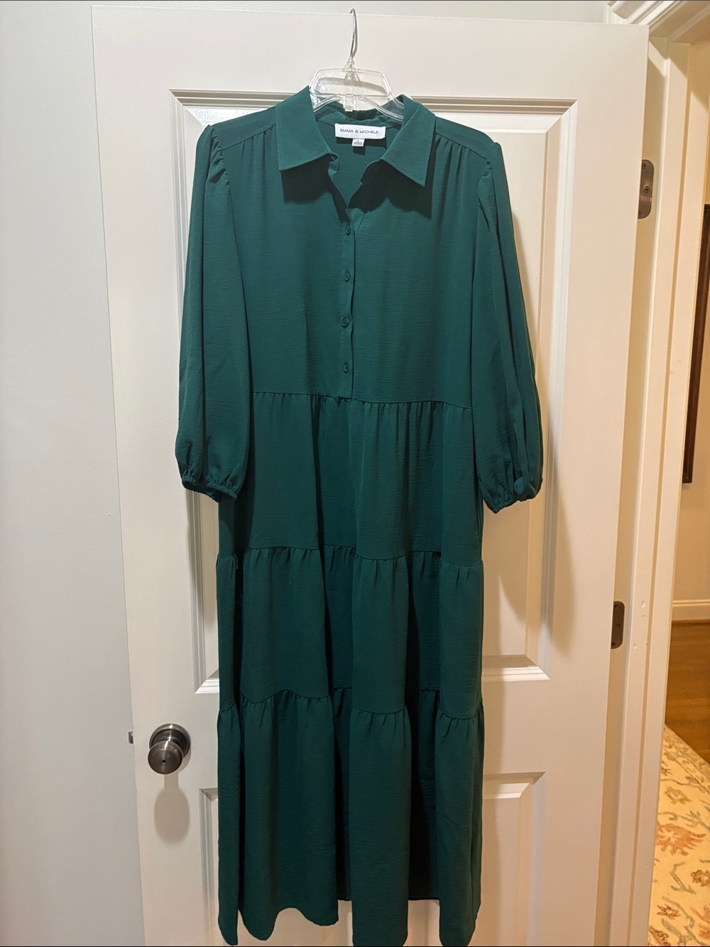 Emma & Michele Emerald Green Tiered Maxi Shirt Dress